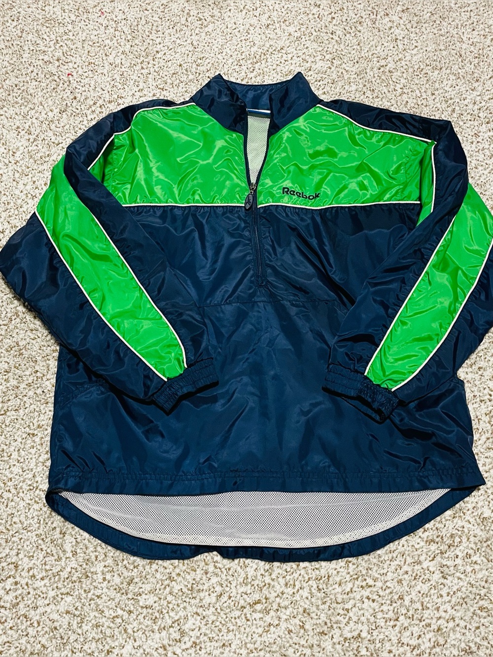 Vintage 90s Reebok Quarter-Zip Windbreaker Pullover Jacket Navy Lime Green Men's